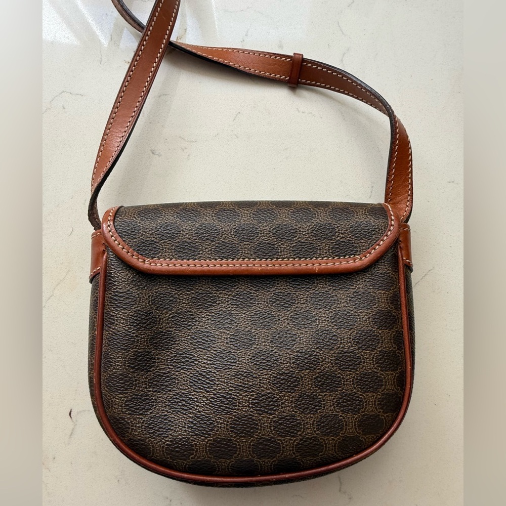 Vintage CELINE Macadam Crossbody Saddle Bag Brown PVC Leather Trim Paris - Picture 6 of 16